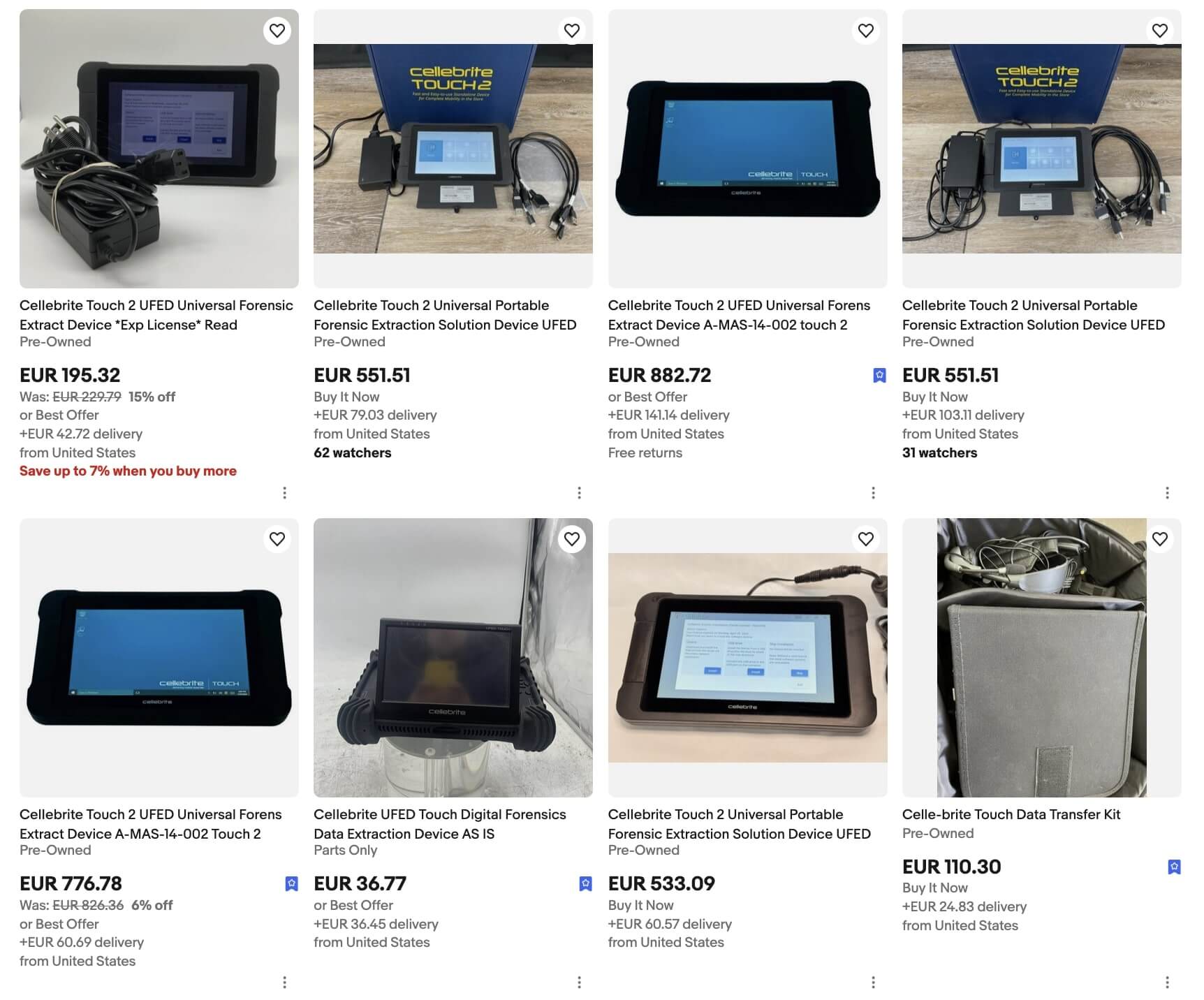 Outdated versions of Cellebrite hardware are sold all over the internet.