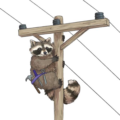 ProcioNet logo, a raccoon on a telegraph pole