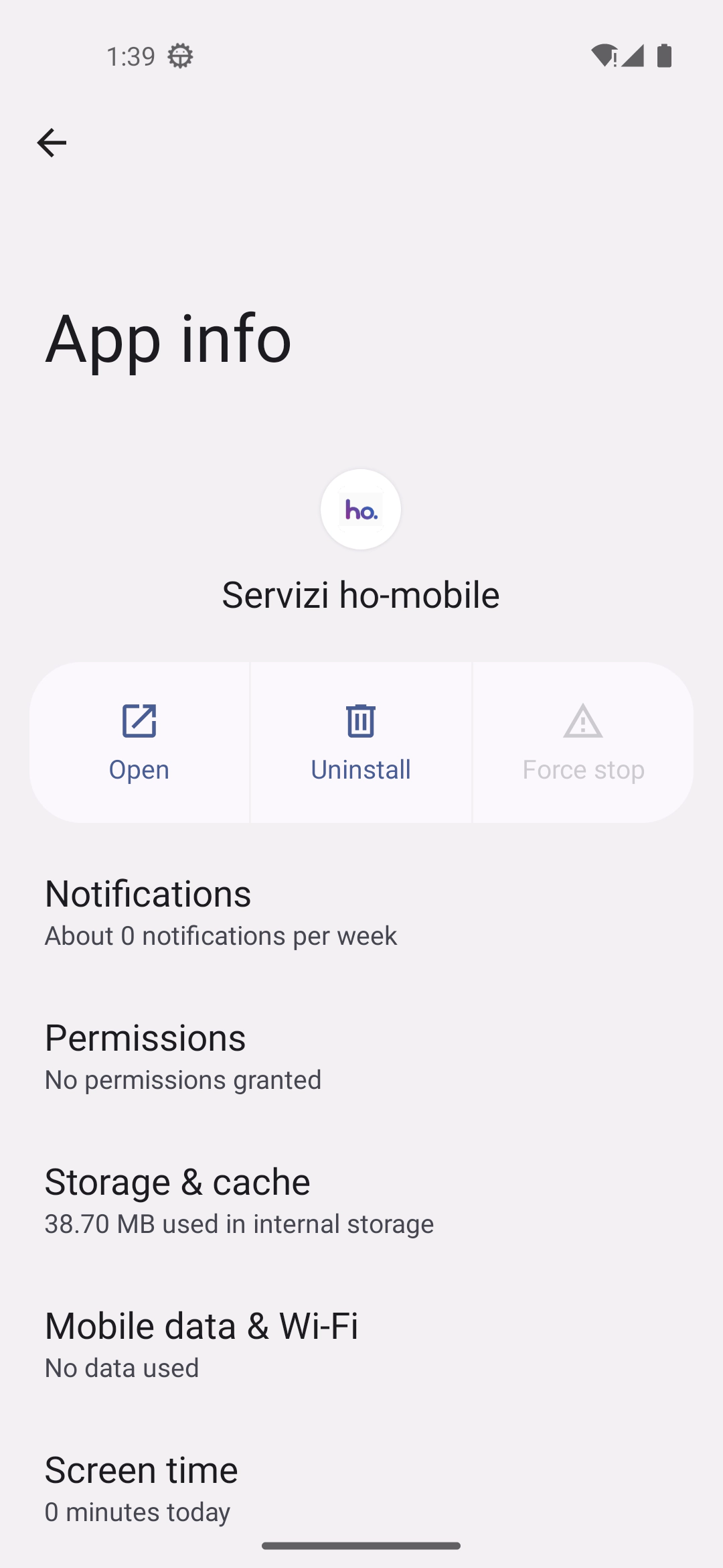 Screenshot of the app information